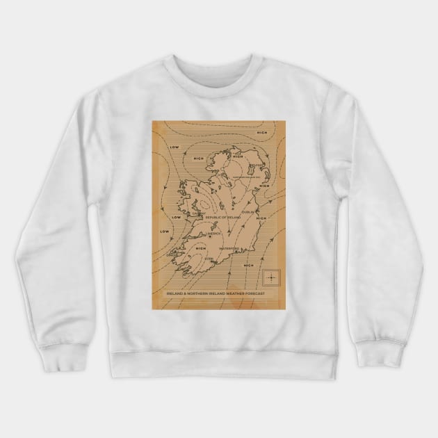 Meteorological vintage style map of Ireland and Northern Ireland Crewneck Sweatshirt by nickemporium1